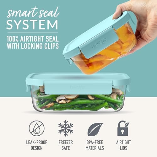Bentgo Glass Leak-Proof Food Storage Set, 4 Piece, Airtight Lids, BPA-Free