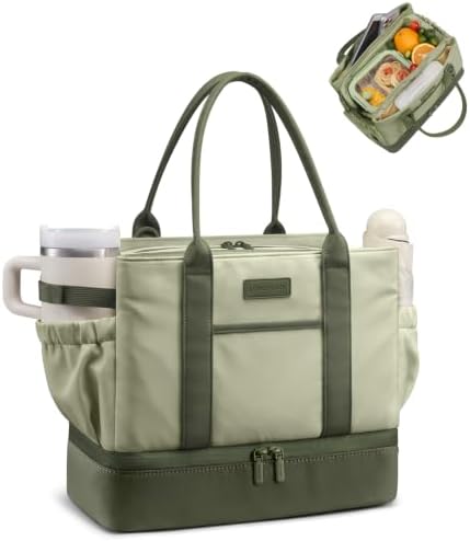LOVEVOOK Insulated Lunch Bag Women with Triple Compartments & Bottle Holder