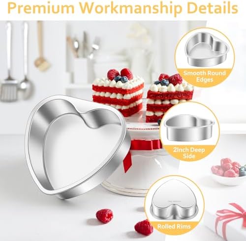 TeamFar Heart Cake Pan Set of 2, 6 Inch Stainless Steel Cake Pans