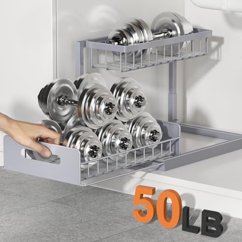 REALINN Under Sink Organizer, Pull Out Cabinet Organizer 2 Tier