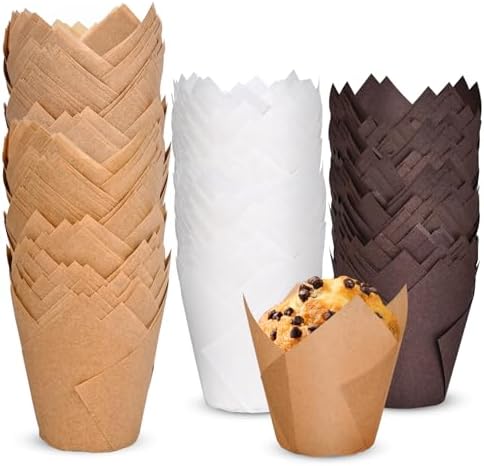 120 Counts Tulip Cupcake Liners for Baking Cups, Food Grade Parchment Paper Muffin Liners Holders, Standard Tulip Cupcake Liners, Greaseproof Cupcake Wrappers for Party, Christmas by Neyimqr (MIX)