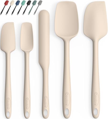 Coukre Silicone Spatula Set of 5,High Temperature Resistant, Food Grade Silicone, Dishwasher Safe, for Baking, Cooking (Pure Beige)