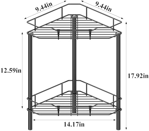 HuggieGems Metal Floor Standing Corner Shower Caddy, Black, 2 Tier