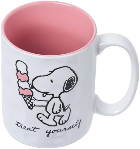 Silver Buffalo Peanuts Snoopy Beach, Wax Resist Ceramic Pottery Mug, 17oz