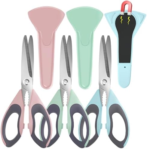 3 Pack Sharp Kitchen Scissors Set with Magnetic Holder