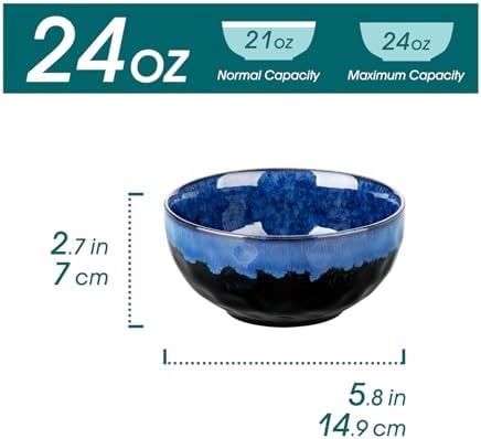 vancasso Starry 24oz Bowls for Soup, Ceramic Blue bowls Set of 4