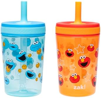 Zak Designs Sesame Street Kelso Toddler Tumblers For Travel or At Home, 15oz 24-Pack Durable Plastic Sippy Cups With Leak-Proof Design is Perfect For Kids (Elmo and Cookie Monster)