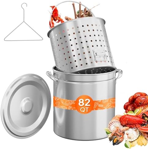 ROVSUN 82QT Stainless Steel Seafood Boil Pot with Strainer Basket, Lid & Hook, Versatile Stock Pot for Crab, Lobster, Shrimp Boiling, Heavy-Duty Turkey Fryer for Outdoor Cooking & Gatherings
