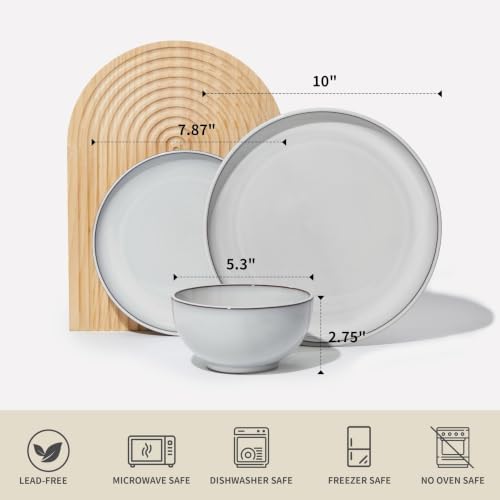 Pokini Stoneware Dinnerware Sets for 8, 24pcs Plates and Bowls Sets Dishes