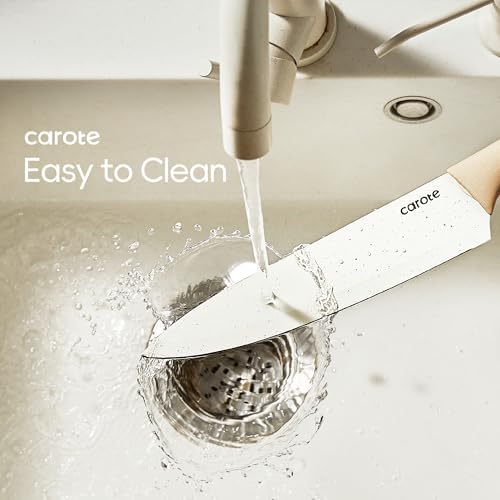 CAROTE 12PCS Knife set with Blade Guards,Granite Nonstick Ceramic Coating,Stainless Steel blade, Anti-Slip Handle, Essential Knives, Rustproof, White (Pack of 2)