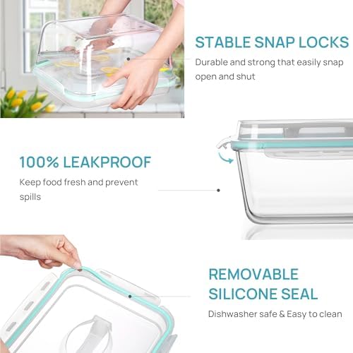 Vtopmart Extra Large Glass Food Storage Containers, 6.5L/220oz/27.5cup
