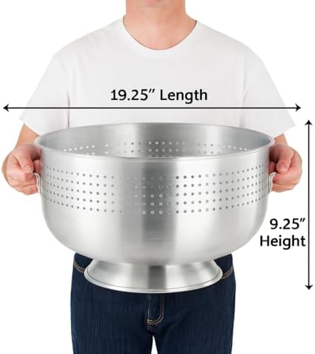 16 Qt. Aluminum Colander with Base and Handles – Heavy-Duty 16-Gauge Commercial Strainer for Pasta, Fruits, and Vegetables- (Large Colander with Top Diameter of 16.5 inches) (1, 16 Quart)