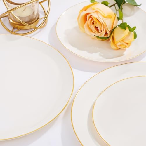 Nervure 100Pcs Ivory and Gold Plastic Plates, 7.5″Disposable Dessert Plates