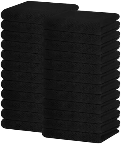 Homaxy 100% Cotton Waffle Weave Kitchen Dish Towels 24-Pack, Black