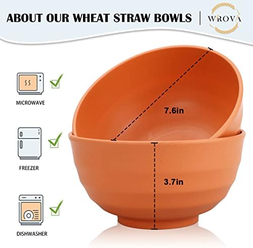 Wrova Wheat Straw Bowls Set 60 OZ Unbreakable Large Cereal Bowls Set of 6 Microwave and Dishwasher Safe Bowls Big Bowls for Eating BPA Free Soup Bowl for Serving Oatmeal and Salad Orange