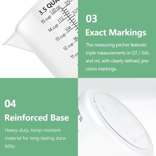 Plastic Measuring Cup with Handle, Pool Chemical Measuring Cup, Plastic Measuring Pitcher for Liquid Mixing, Pouring, Lawn Care, Pet Food, Motor Oil, Laboratory and More (120, Fluid Ounces, 3500ml)