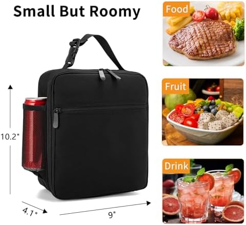 Lunch Box for Women Men Adult Insulated Lunch Bag Women Men Small Reusable Lunchbox for Work Picnic Travel (Black)