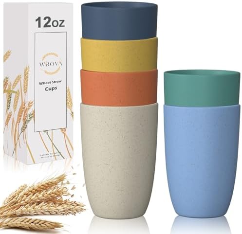 Wrova Wheat Straw Cups 6 PCS Good Alternative to Plastic Reusable Cups 12 oz Unbreakable Drinking Cup Reusable Dishwasher Safe Water Plastic Glasses with 6 Colors