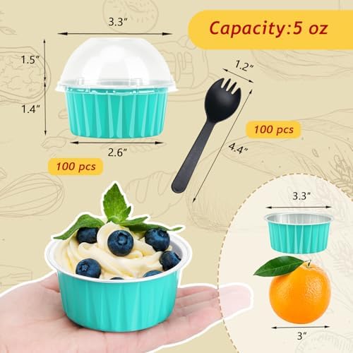 LNYZQUS 5oz Dot Cake Cups with Dome Lids 100 Pack, Foil Cupcake Pans