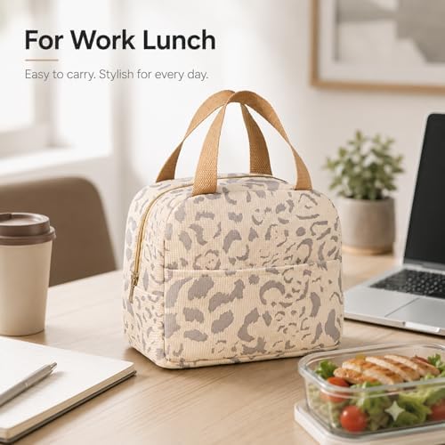 Beige Insulated Lunch Bag For Women, Small Lunch Box Tote