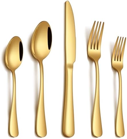 PHILIPALA 20 Piece Gold Silverware Set, Stainless Steel Flatware Set for 4 Food Grade Novelty Flatware Cutlery Utensil Set Include Knife Fork Spoon Mirror Polished Dishwasher Safe