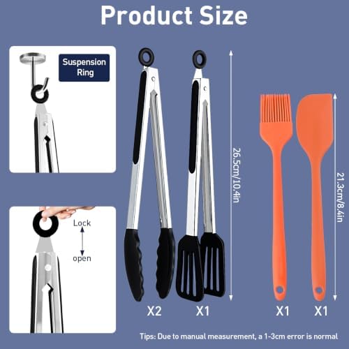 2 Pack Kitchen Tongs & 1 Shovel Clamp both with Silicone Tips,9 In