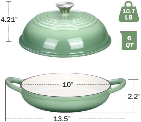 Enameled Cast Iron Dutch Oven for Bread Baking, 6 Qt Sourdough Dutch Oven With Lid, Cast Iron Bread Oven with Dome Lid (Pistachio Green)