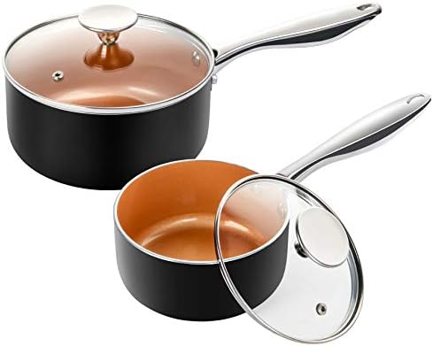 MICHELANGELO Nonstick 1Qt & 2Qt Copper Sauce Pan Set with Lid, Small Pot with Lid, Ceramic Nonstick Saucepan Set, Small Sauce Pots