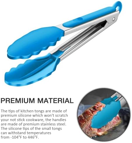 7 Inch Mini Serving Tongs with Silicone Tips Set of 3(Blue)