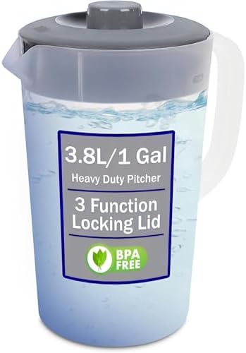 Water Pitcher with Lid 1 Gallon Pitcher BPA Free & Phthalate Free - Gray