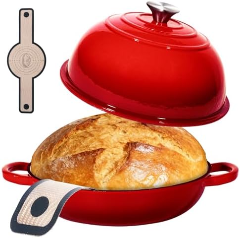 6QT Enameled Cast Red Iron Dutch Oven For Sourdough Bread Baking