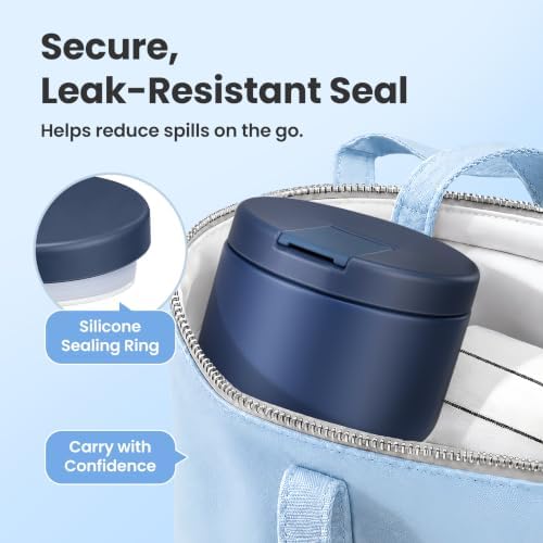 Pawtong 12oz Insulated Vacuum Food Jar with Buckle Lid Wide Mouth Soup Thermo for Hot Food Kids Leakproof Stainless Steel Lunch Container- Blue 1 Pack