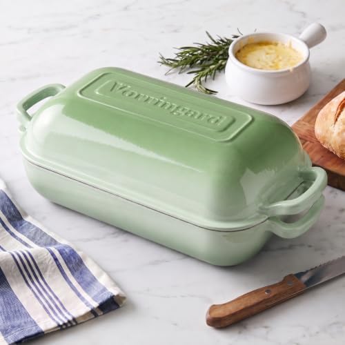 VORRINGARD Large Cast Iron Dutch Oven Dome Pot with Lid, Enameled Bread Oven, Bread Pan for Homemade Sourdough Bread Baking, 6QT, Green