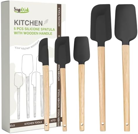 Silicone Spatula Set, Food Grade Rubber Spatula-5 Piece Nonstick Rubber Spatulas, Spoonula, Jar Scraper for Cooking, Baking, Mixing, Frosting - Heat Resistant Up to 600°F (5 Pcs Black)