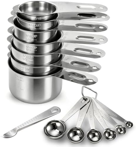 Bopei 14-Piece 18/8 Stainless Steel Measuring Cups and Spoons Set, Silver