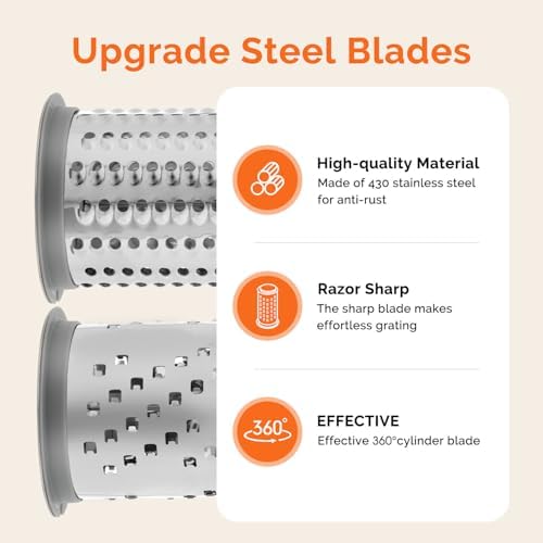 UHIYEE Patented Handheld Parmesan Cheese Grater with 2 Rotary Drums, White