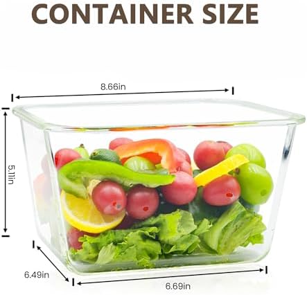 2 Pack Large Glass Storage Containers with Lids 85oz/10.5cup Big Airtight Glass Food Storage Containers for Rotisserie Chicken Watermelon Meal Prep, BPA Free, Freezer Dishwasher Oven Safe