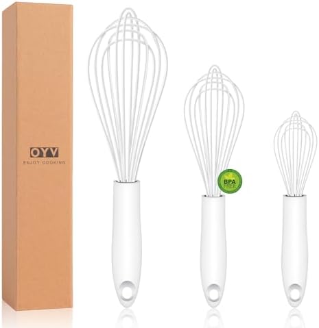 OYV White Silicone Whisk Set of 3, 8/10/12 Inch, Heat Resistant 480°F