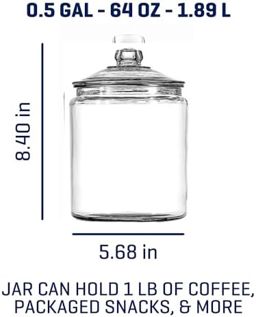 Anchor Hocking Heritage Hill 1/2 Gallon Glass Jar with Lid, Set of 2