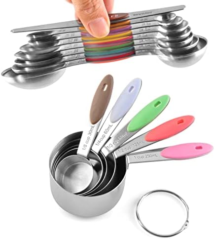 EDELIN Measuring Cups and Magnetic Measuring Spoons Set, Stainless Steel 5 Cups and 7 Spoons (Multi-colour)
