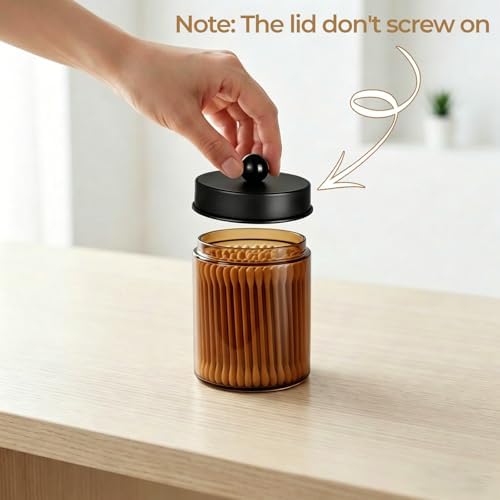 Amolliar Amber Glass Apothecary Jar Qtip Holder Metal Lids 4pc/Amber-black