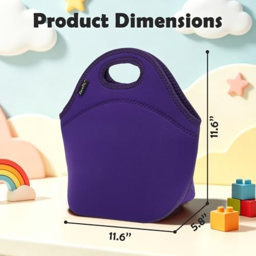 FlowFly Neoprene Kids Lunch box Insulated Soft Bag Mini Cooler Thermal Meal Tote Kit for Boys, Girls,Men,Women,School,Work, Office, Purple