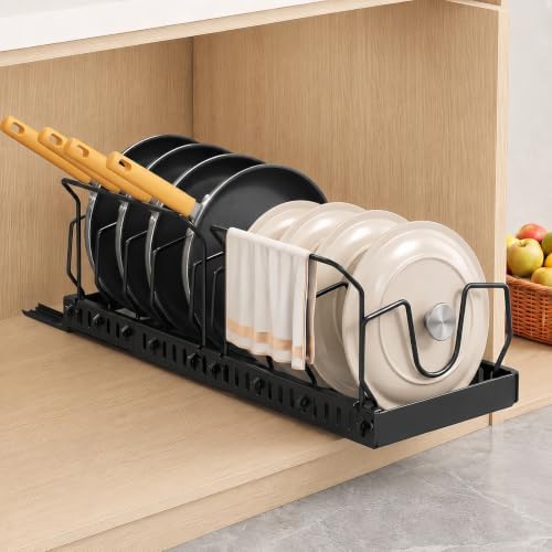 Pots and Pans Organizer Under Cabinet, 10 Dividers Pull Out Lid Organizer