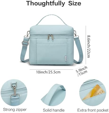 NOL 8L Insulated Lunch Bag for Women, Light blue, Medium(normal)