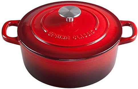 EDGING CASTING Enameled Cast Iron Dutch Oven, 5.5 Quart, Round Dutch Ovens Pot with Dual Handle for Bread Baking, Dutch Ovens with Lid, Bread Oven, Red