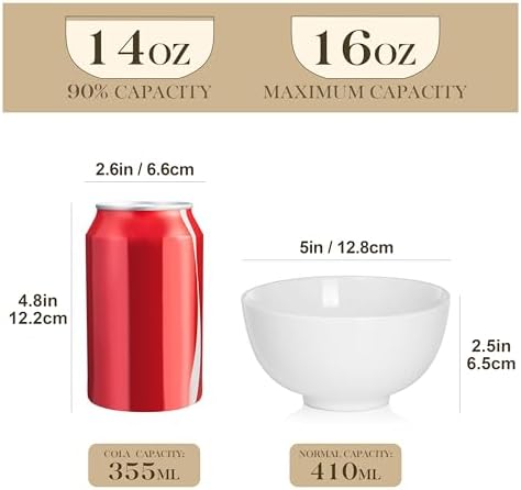 MALACASA 14 Oz Small Ceramic Bowls Set of 8, White Porcelain Bowl for Rice