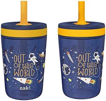 Zak Designs Kelso 15 oz Tumbler Set, (Space) Leak-Proof Screw-On Lid with Straw Made of Durable Plastic and Silicone, Perfect Cup Bundle for Kids (2pc Set)