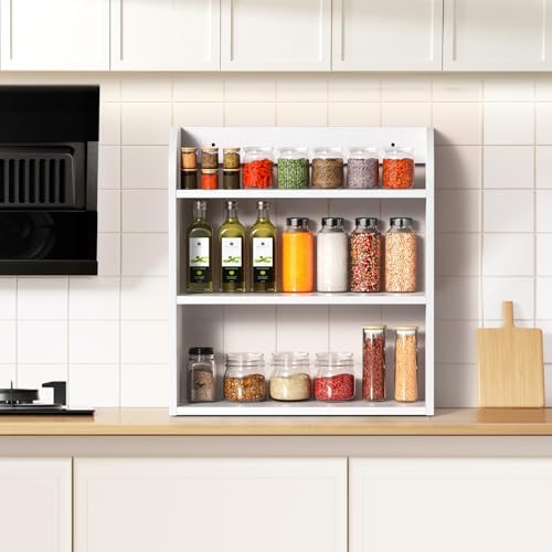 ROMGUAR CRAFT 3 Tier Bamboo Spice Rack, Countertop or Wall Mounting, White