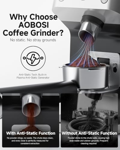 AAOBOSI Espresso Coffee Grinder, Anti-Static, 45 Grind Settings,40s Timer