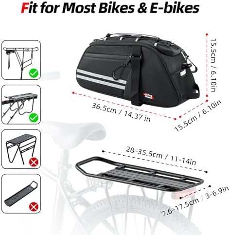 Rear Bike Rack Bag, 8L Insulated Cooler Ebike Keeps Hot & Cold